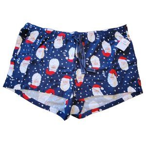 Blue Santa Flannel Sleep Shorts Lounge Pajamas Womans Size XLT JJ2162